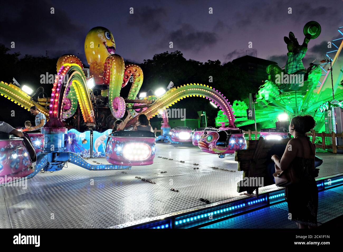 Vista sul polpo al luna Park Foto Stock