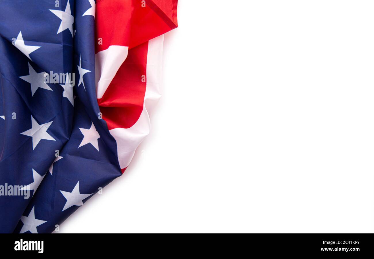 Bandiera degli Stati Uniti isolata su sfondo bianco, può essere utilizzata per il Memorial Day, il Labor Day, il 4 luglio ecc Foto Stock