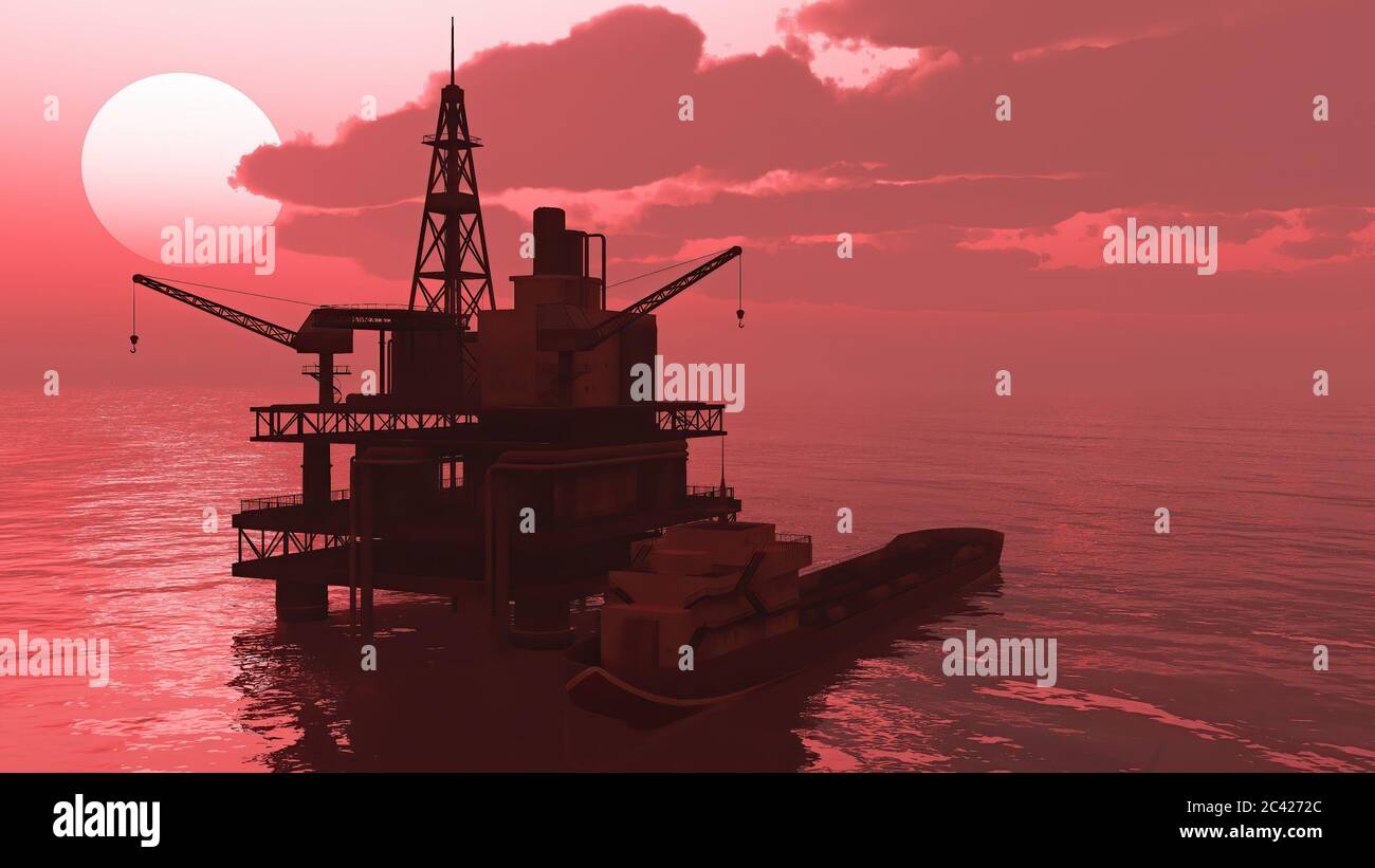 Rendering 3d piattaforma offshore per piattaforme petrolifere e di gas Foto Stock