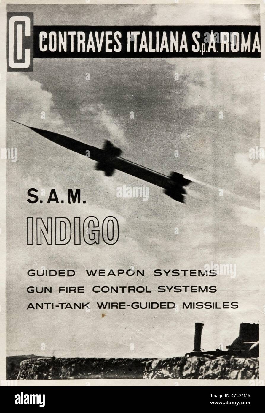 Pubblicità vintage per il missile italiano guidato Indigo. Foto Stock