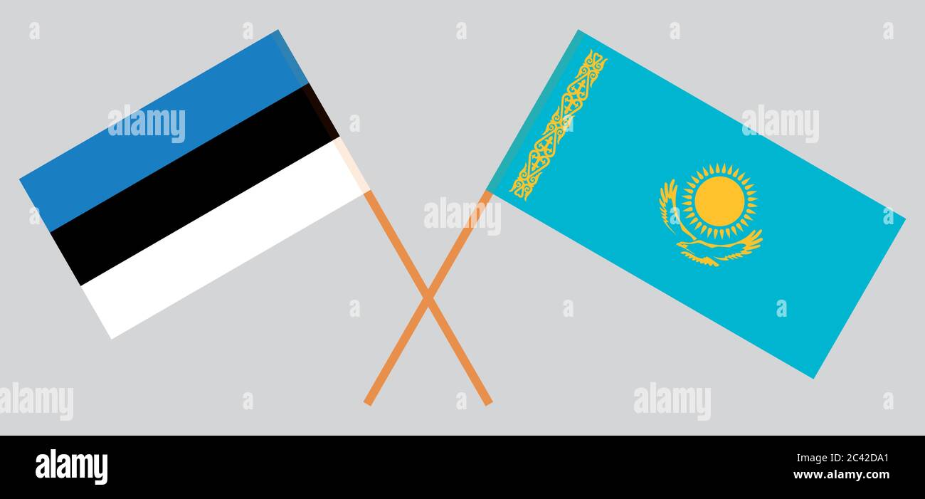 Bandiere incrociate del Kazakistan e dell'Estonia. Colori ufficiali. Proporzione corretta. Illustrazione vettoriale Illustrazione Vettoriale