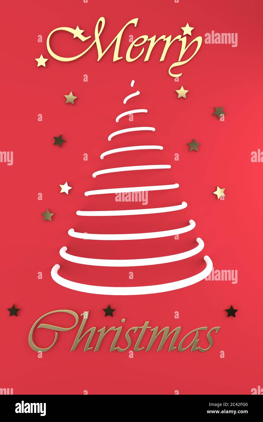 Allegra cartolina di Natale . Albero bianco di Natale . Rendering 3D . Illustrazione 3D Foto Stock
