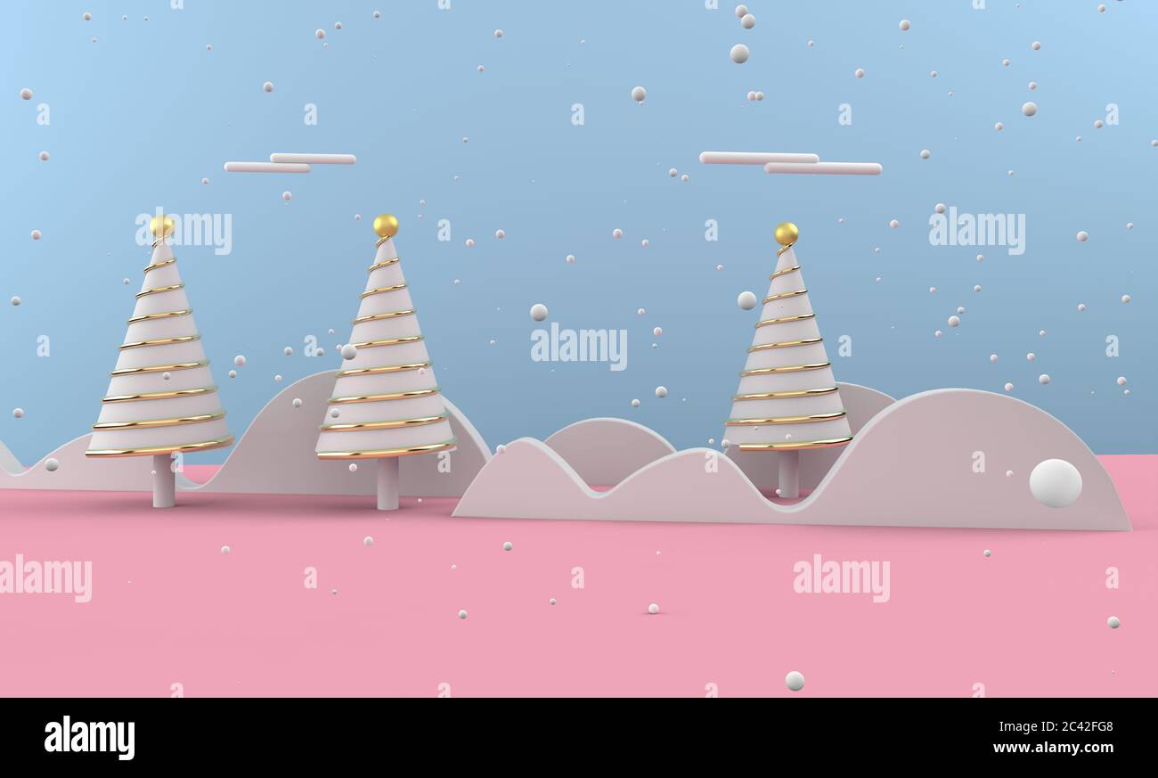 3D cartolina di natale paesaggio .Merry Natale concetto . Illustrazione 3D Foto Stock