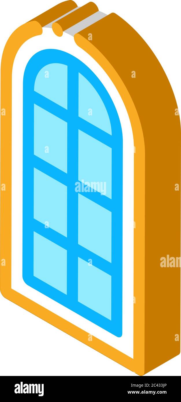 finestra ad arco composta da vetri quadrati icona isometrica illustrazione vettoriale Illustrazione Vettoriale