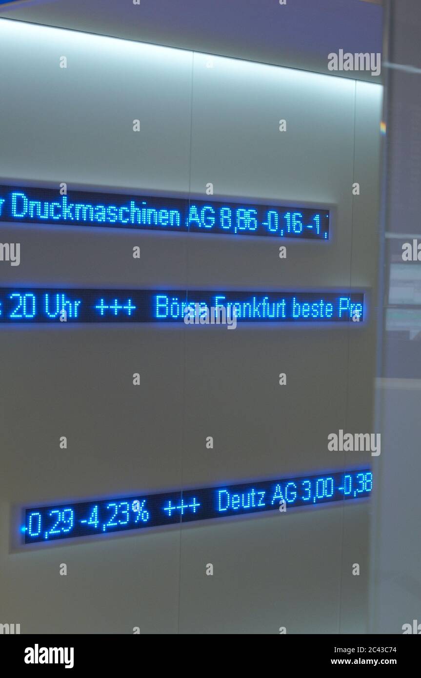 Ticker del mercato azionario alla Borsa di Francoforte, Hessen, Germania Foto Stock