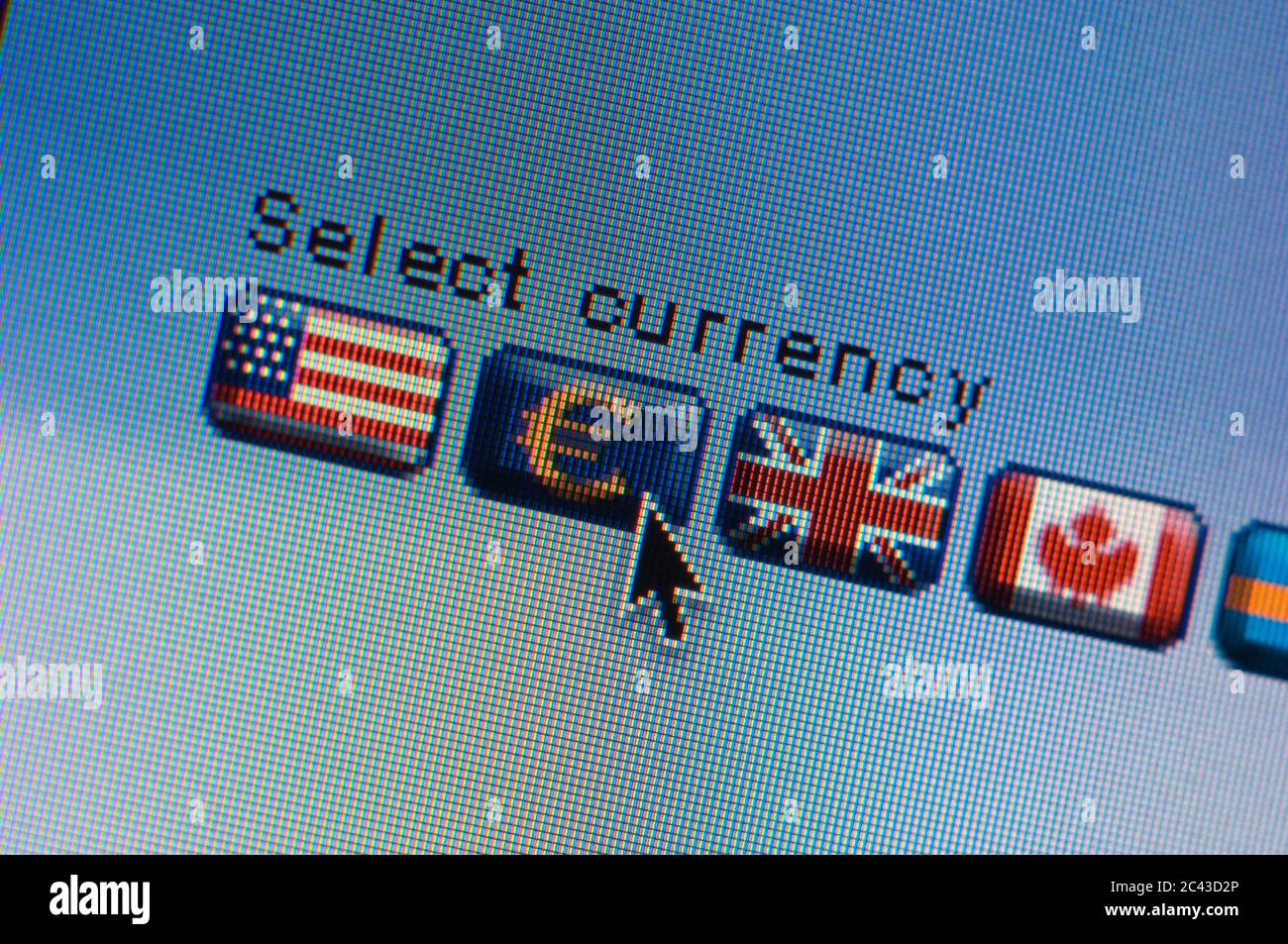 Scelta di una valuta su una Home Page - asta - Internet Foto Stock