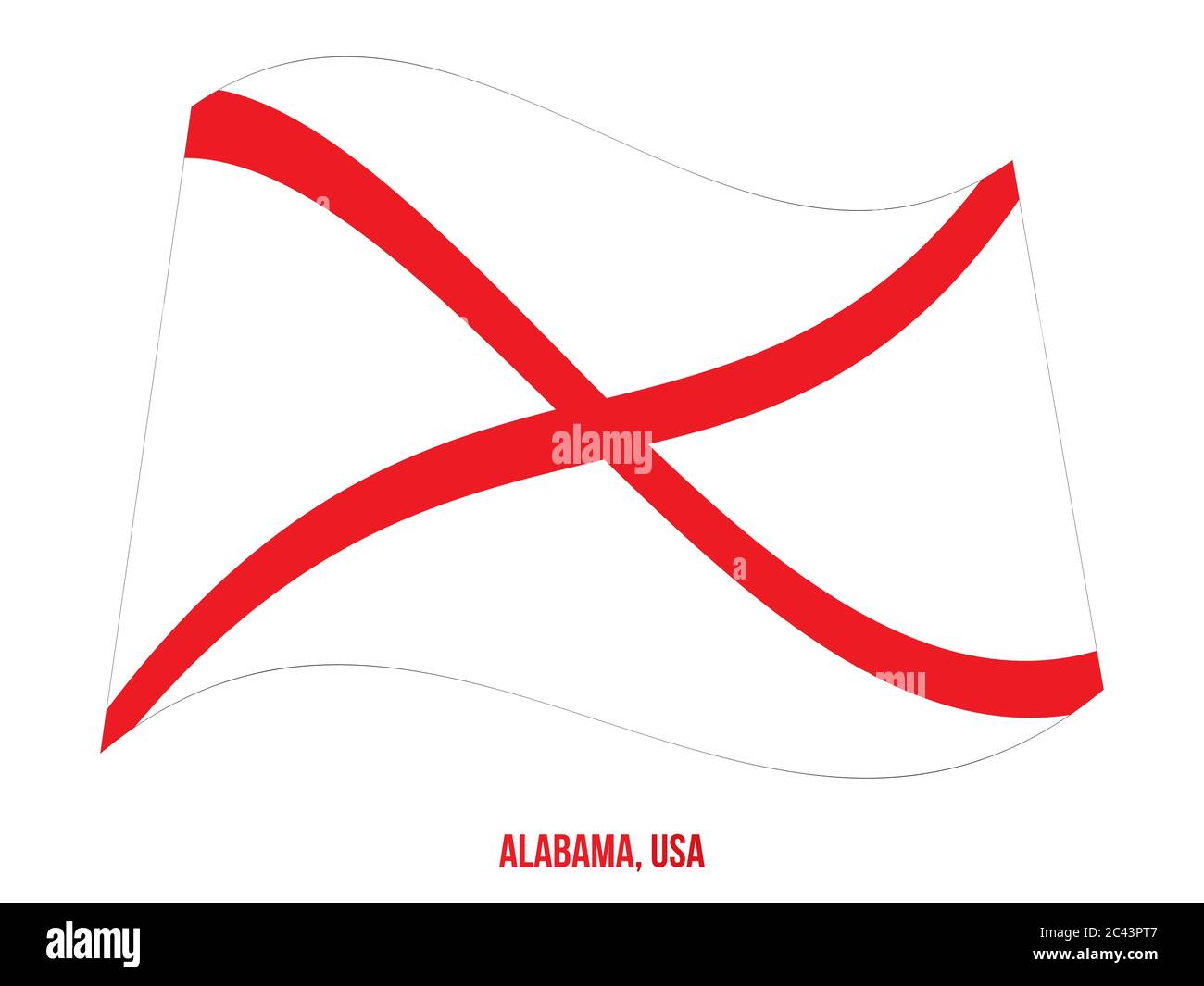 In Alabama (USA) Stato di bandiera sventola illustrazione vettoriale su sfondo bianco. Bandiera degli Stati Uniti d'America. Illustrazione Vettoriale