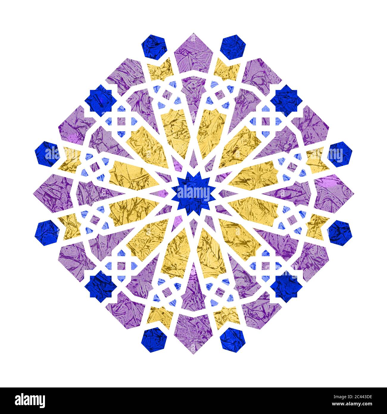 Elemento geometrico rotondo arabo con texture, arredamento. Emblema arabo o segno isolato su sfondo bianco Foto Stock