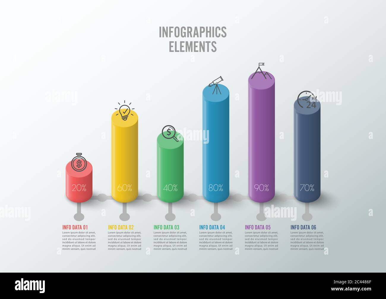 Il modello di progettazione infografica può essere utilizzato per il layout del flusso di lavoro, il diagramma, le opzioni numeriche, il disegno Web. Infografica concetto aziendale con opzioni, ricambi, st Illustrazione Vettoriale