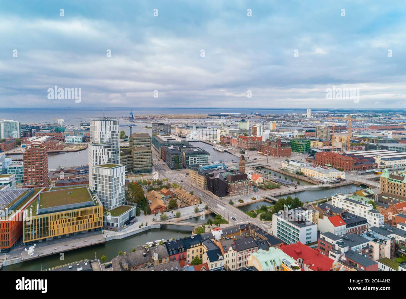 Svezia, Scania, Malmo, vista aerea della stazione centrale di Malmo Foto Stock