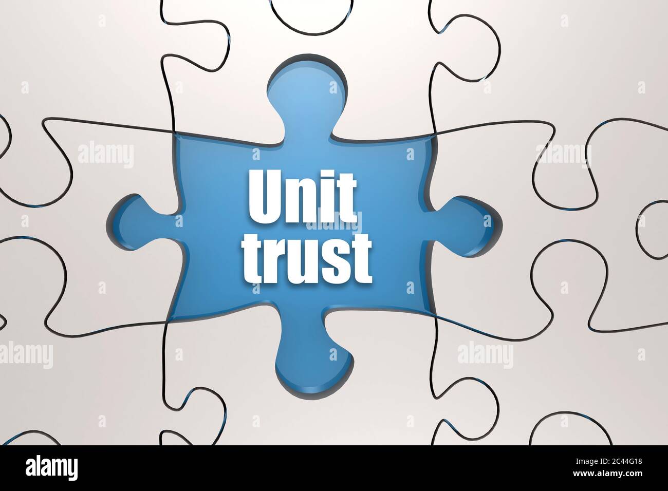 Unit trust word su puzzle, rendering 3D Foto Stock