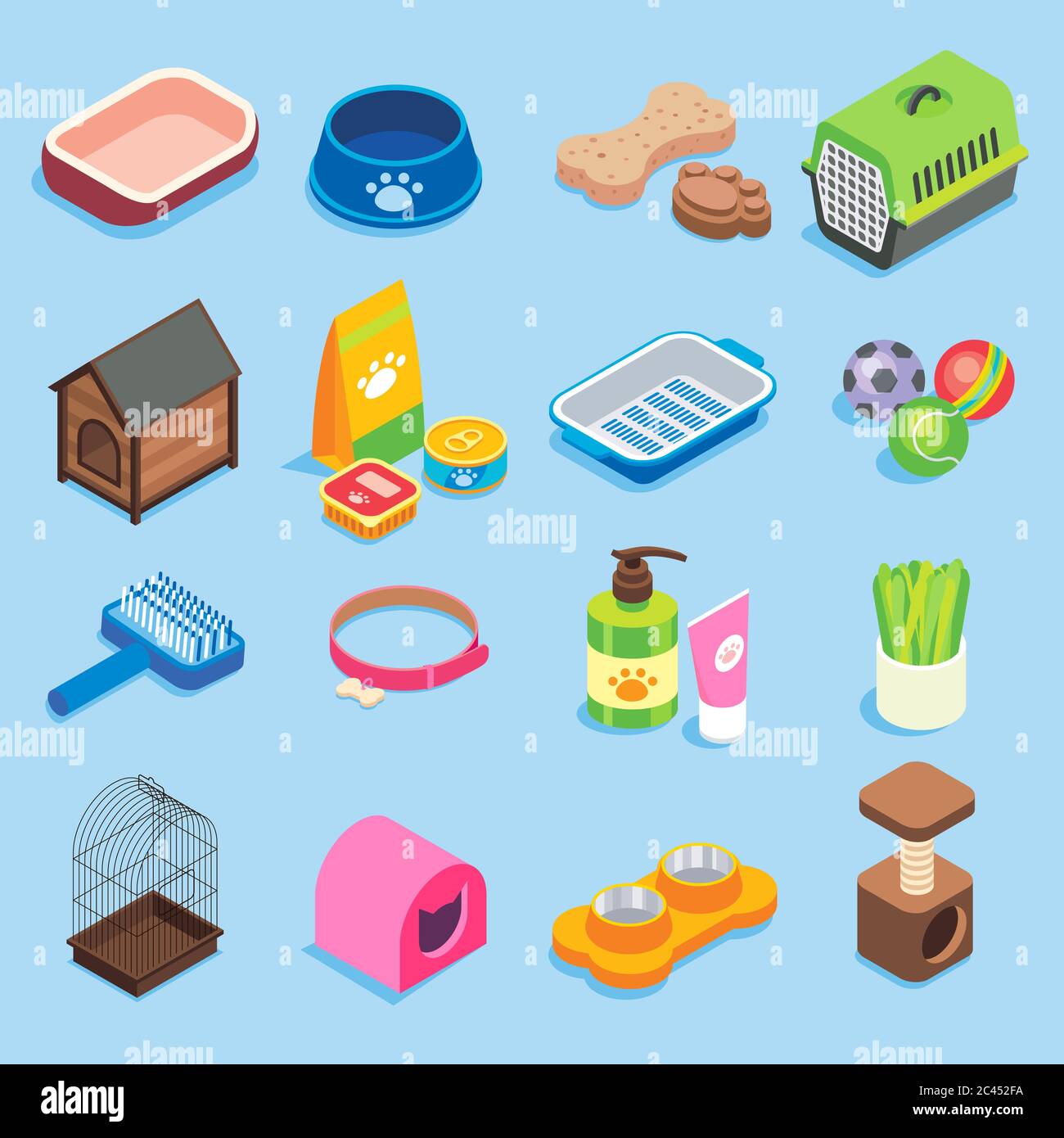 Set di icone isometriche piatte vettoriali per la memorizzazione PET Illustrazione Vettoriale