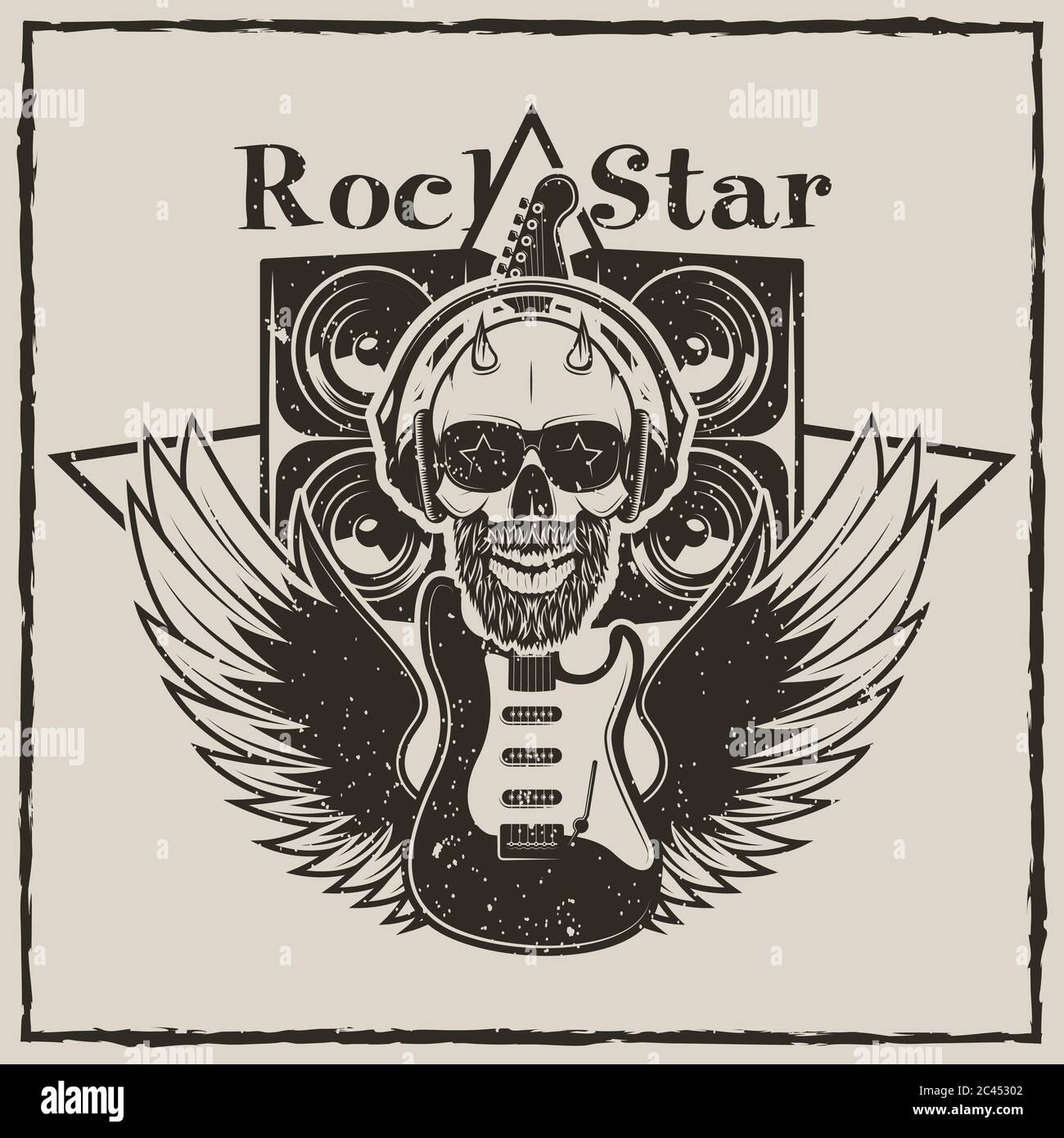 Immagine di grunge vettoriale vintage rock star Illustrazione Vettoriale