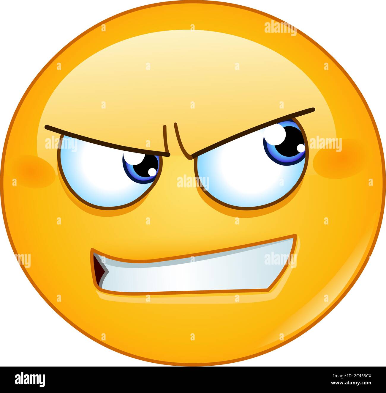 Emoticon arrabbiato con denti arroccati che guardano di lato Illustrazione Vettoriale