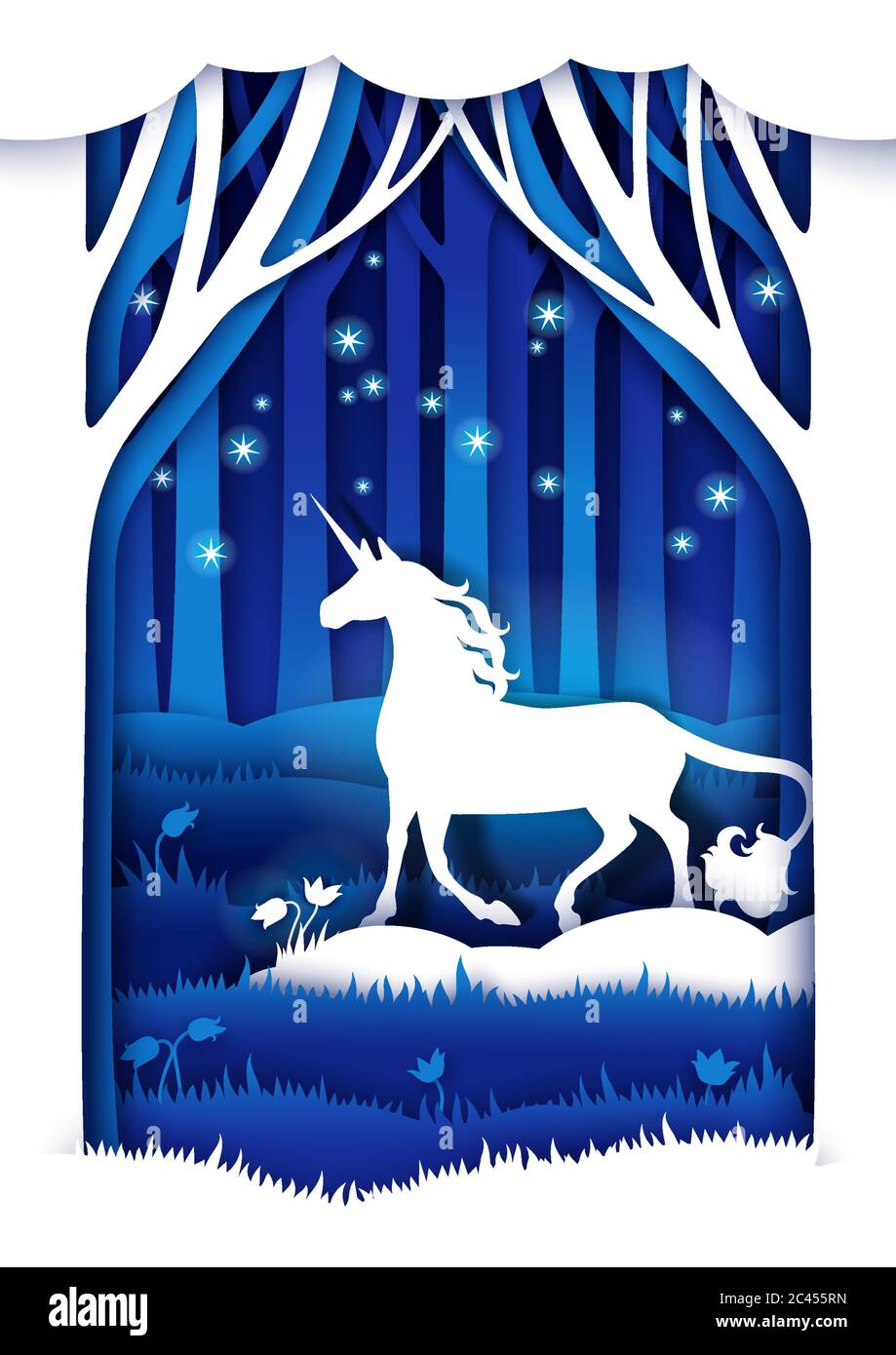 Magic unicorn, illustrazione vettoriale in stile arte della carta Illustrazione Vettoriale