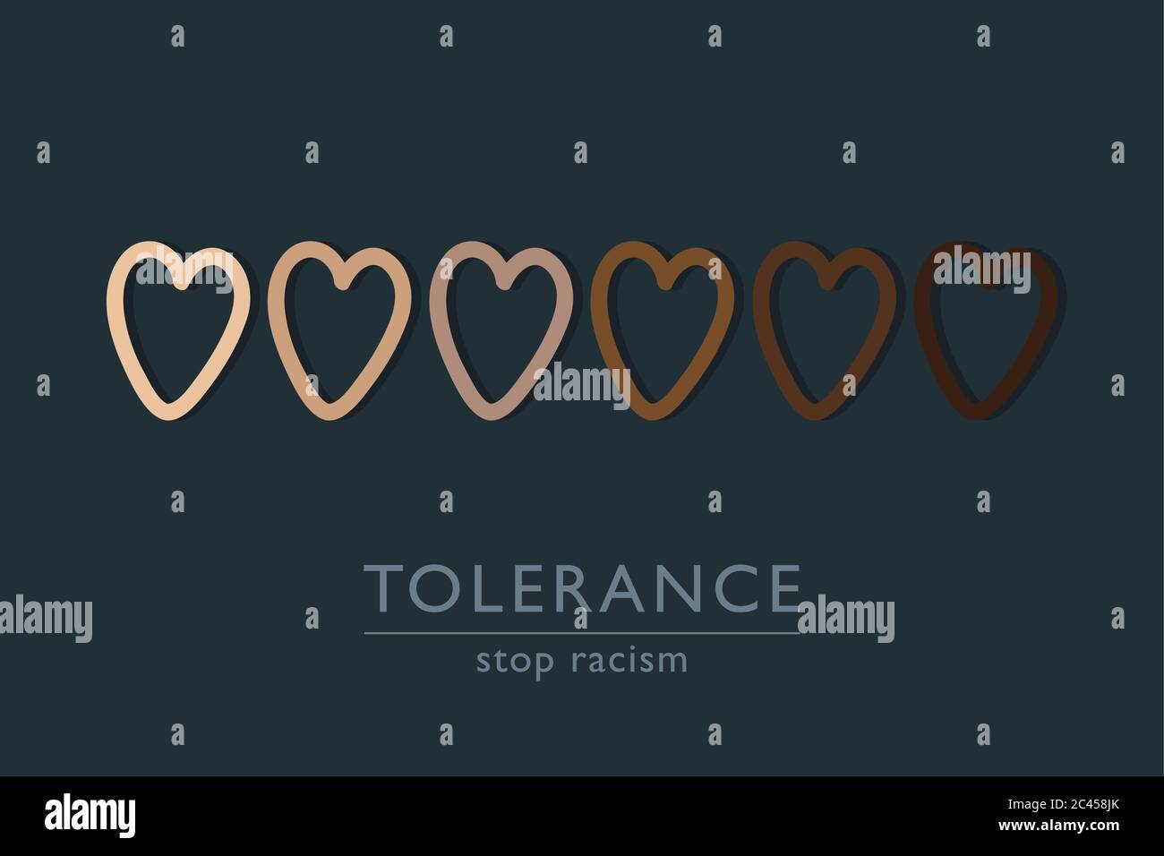 Stop al concetto di tolleranza al razzismo con cuori in colori diversi vettore illustrazione EPS10 Illustrazione Vettoriale