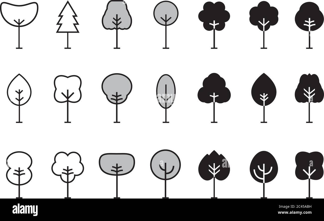Insieme di icone struttura. Icone sottili della struttura astratta. Delineare le piante lineari. Riempimento tratto modificabile. Simbolo vettore isolato semplice ad albero. Illustrazione Vettoriale