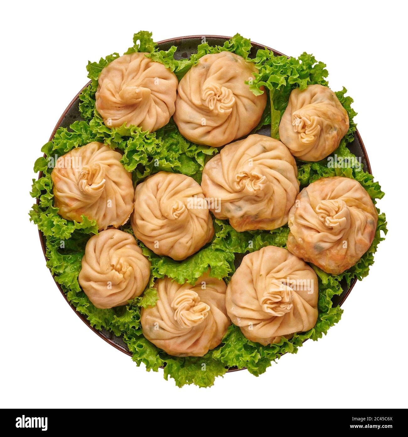 Veg Momos isolato su bianco . Momos è il piatto popolare di cucina indiana, tibetana e cinese. Cucina asiatica. Pasto vegetariano Foto Stock