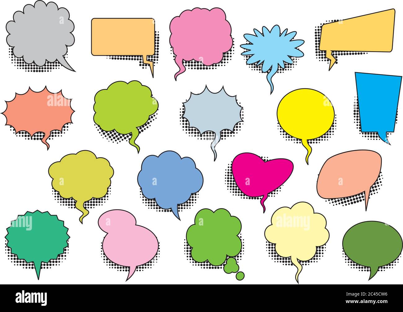 Set di fumetti a colori con ombre. Illustrazione vettoriale ed elementi grafici. Illustrazione Vettoriale