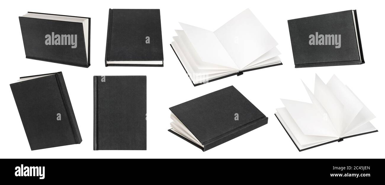 Libro nero mock up isolati su sfondo bianco Foto Stock