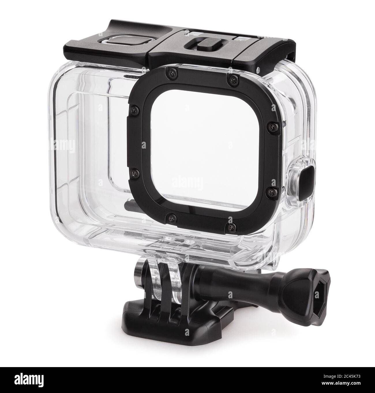 percorso di alloggiamento per immersione con action camera isolato su bianco Foto Stock