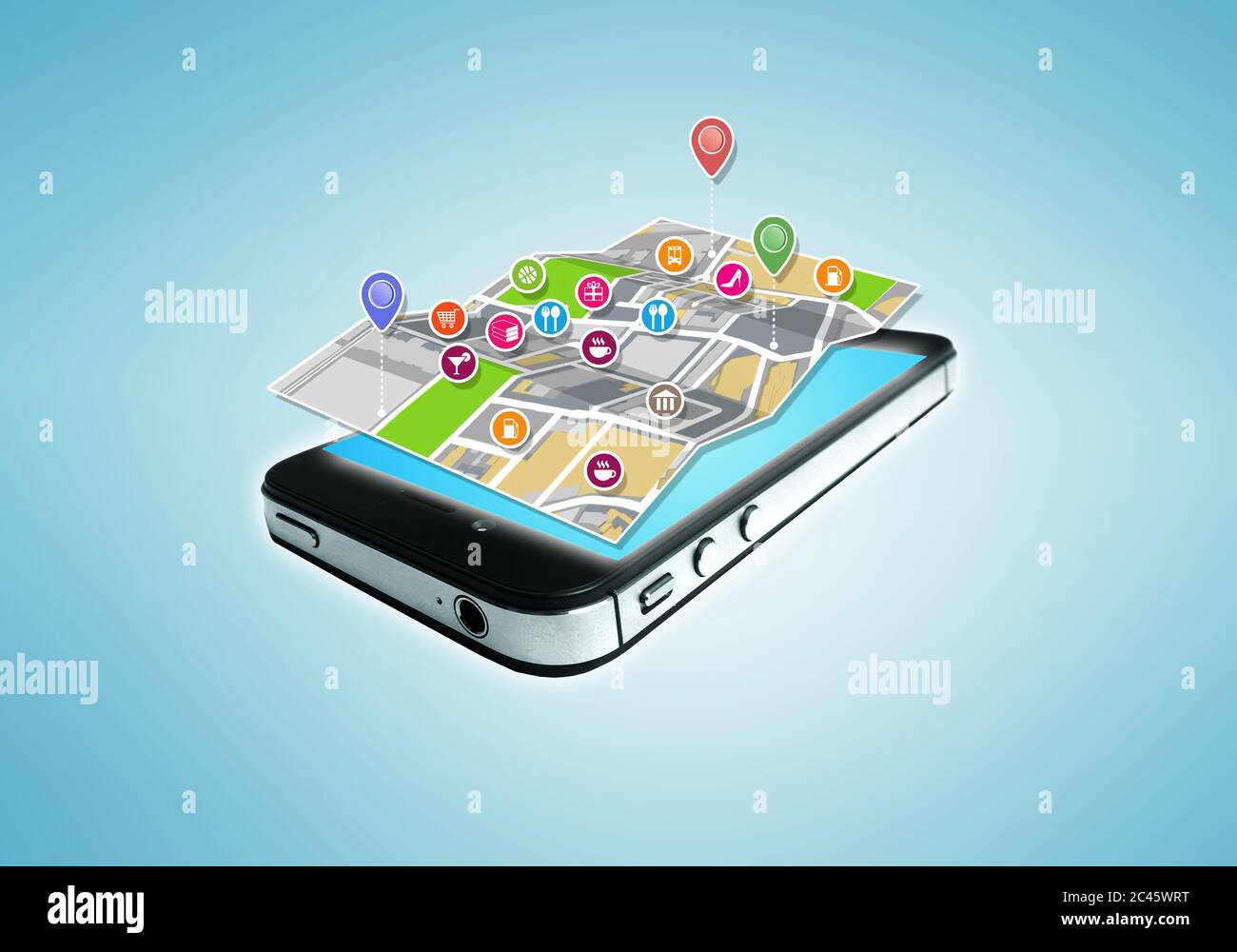 GPS sulla mappa stradale Foto Stock