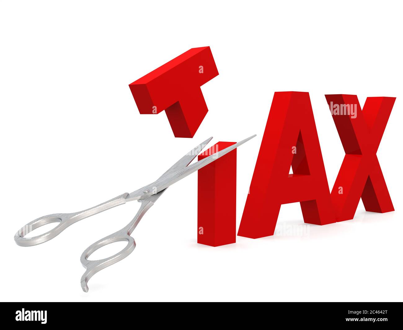 Tassa di taglio a forbice isolata su bianco, rendering 3D Foto Stock