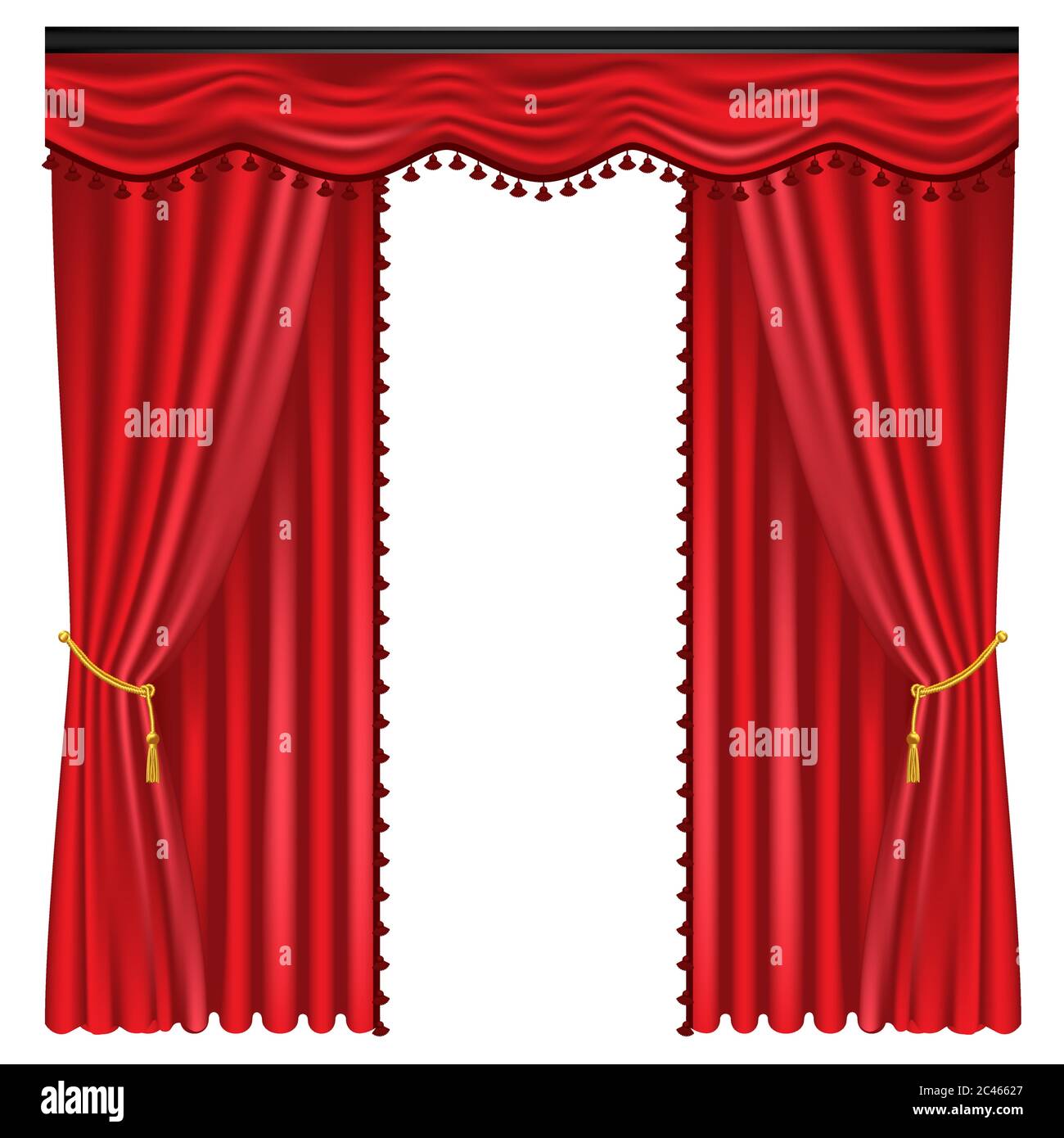 Lusso rosso tende e drappeggi su sfondo bianco, realistici illustrazione vettoriale Illustrazione Vettoriale