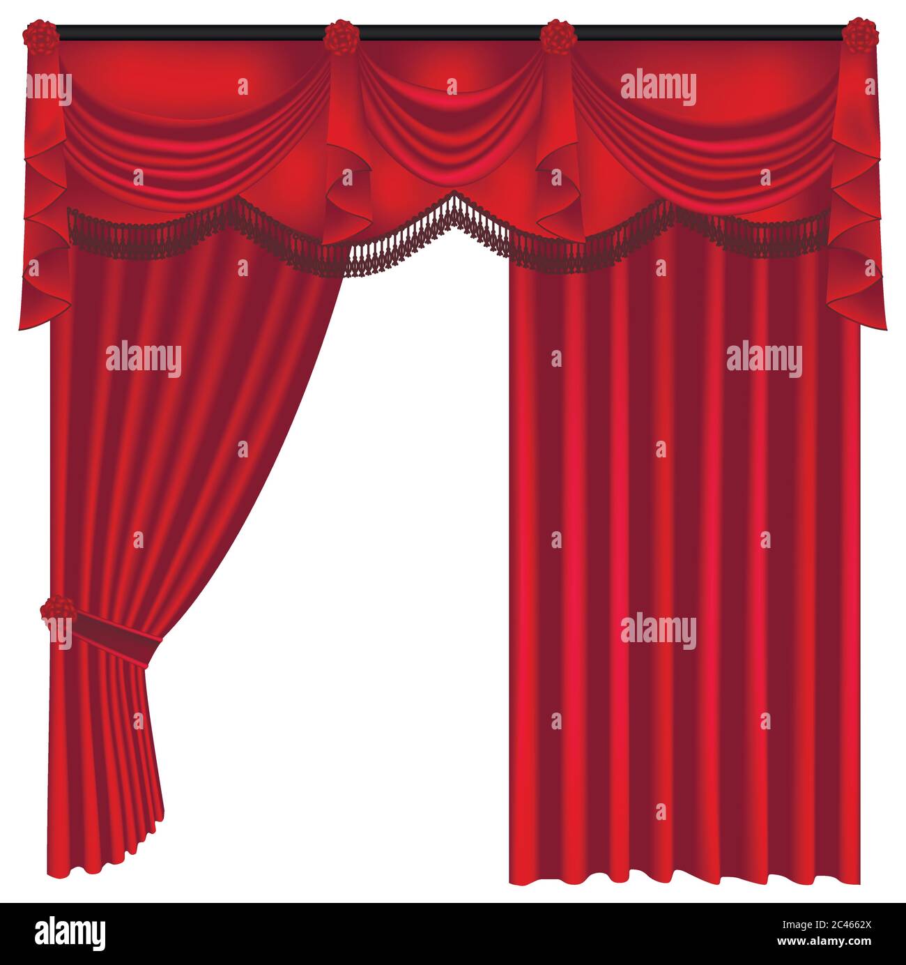Lusso rosso tende e drappeggi su sfondo bianco, realistici illustrazione vettoriale Illustrazione Vettoriale