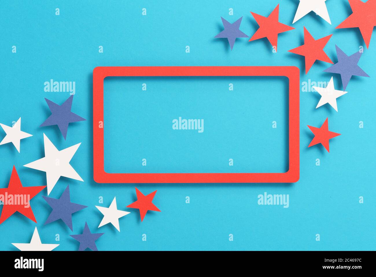 Biglietto d'auguri piatto mockup con vista dall'alto con cornice a stelle Foto Stock