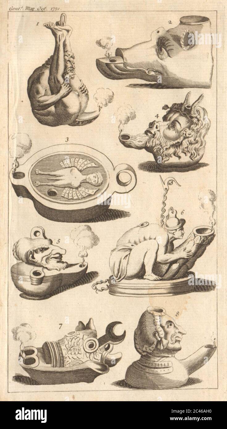 Otto lampade romane a olio 1751 vecchia foto di vintage Foto Stock