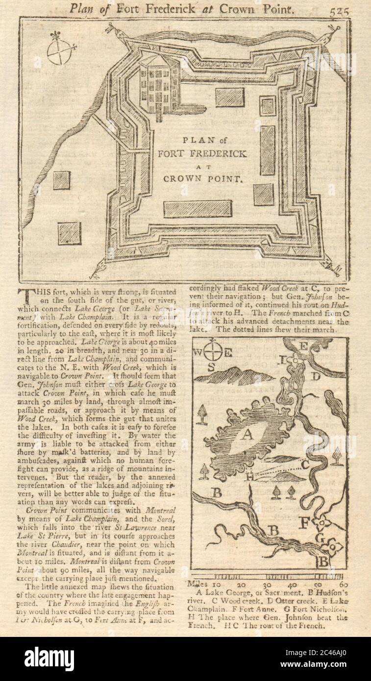 Piano di Fort Frederick a Crown Point. Lago Champlain, New York. SIGNORI mappa MAG 1755 Foto Stock