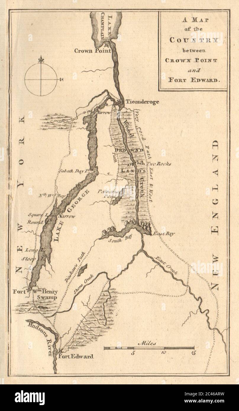 Il paese tra Crown Point e Fort Edward. Mappa dei SIGNORI dello stato di New York MAG 1759 Foto Stock