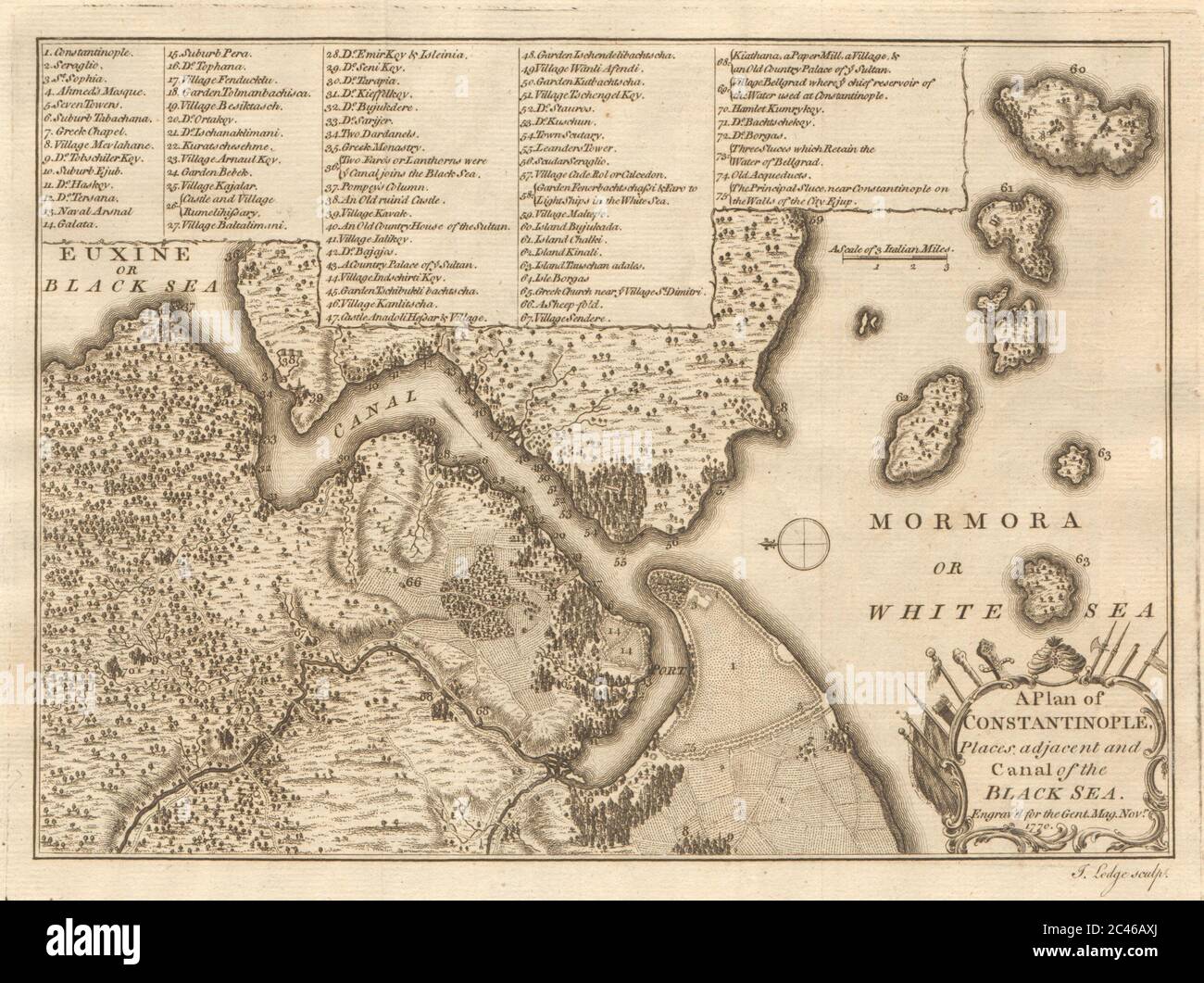 Costantinopoli… E canale del Mar Nero. Istanbul e Bosforo. LODGE 1770 mappa Foto Stock