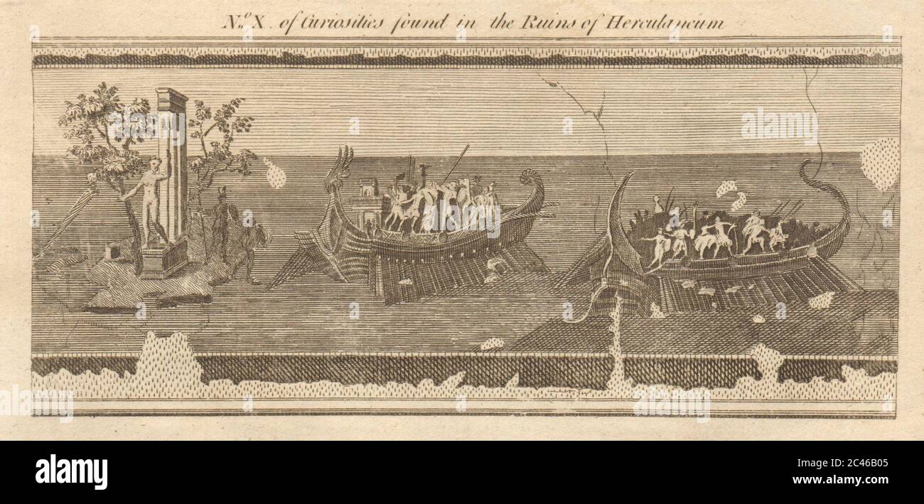 Curiosità di Ercolano. Un dipinto, un combattimento navale. Italia. Classici 1774 Foto Stock
