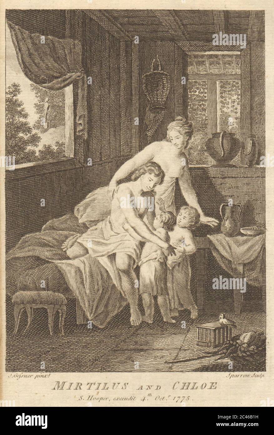 Mirtilus e Chloe, dagli Idyll di Gessner. Famiglia 1776 vecchia stampa antica Foto Stock