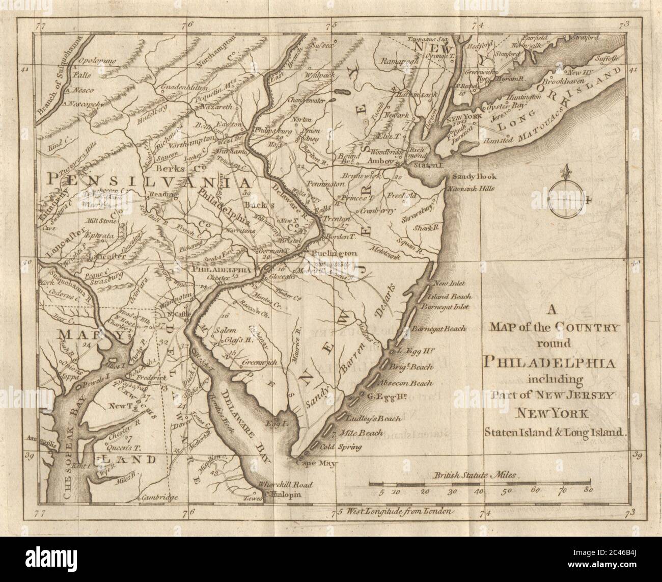 Il paese intorno a Philadelphia. New Jersey Pennsylvania New York. SIGNORI MAG 1776 mappa Foto Stock