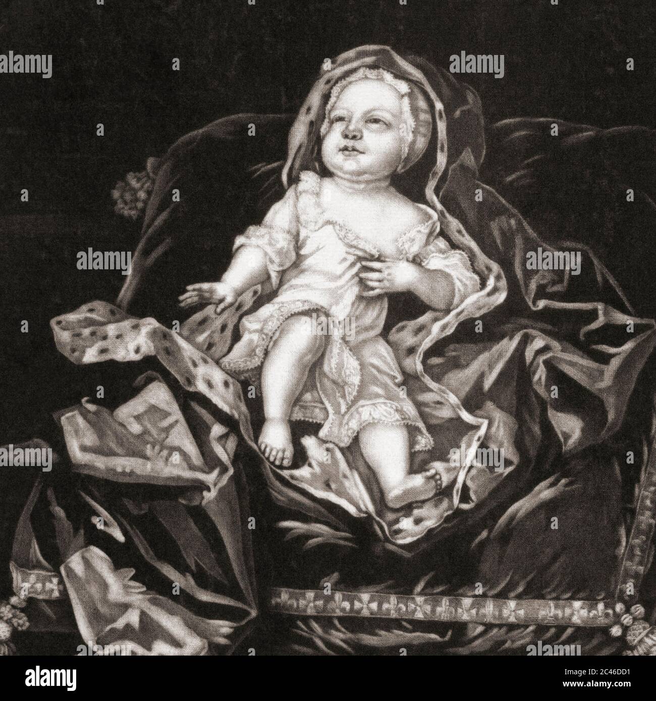 Principe James Francis Edward Stuart, 1688 - 1766. Pretendente alle corone inglesi, scozzesi e irlandesi. Conosciuto come il Vecchio Pretender. Visto qui come un bambino. Da un'incisione di Pieter Schenk, dopo Gottfried Kneller. Foto Stock