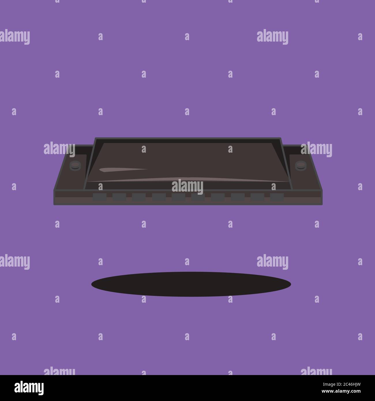 Illustrazione del vettore di armonica. Concetto di strumento musicale. Stile Cartoon piatto Illustrazione Vettoriale