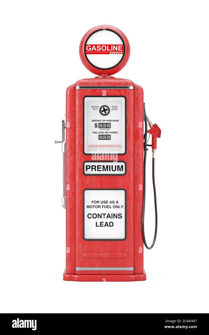 Pompa di gas retrò rossa su sfondo bianco. Rendering 3d Foto Stock