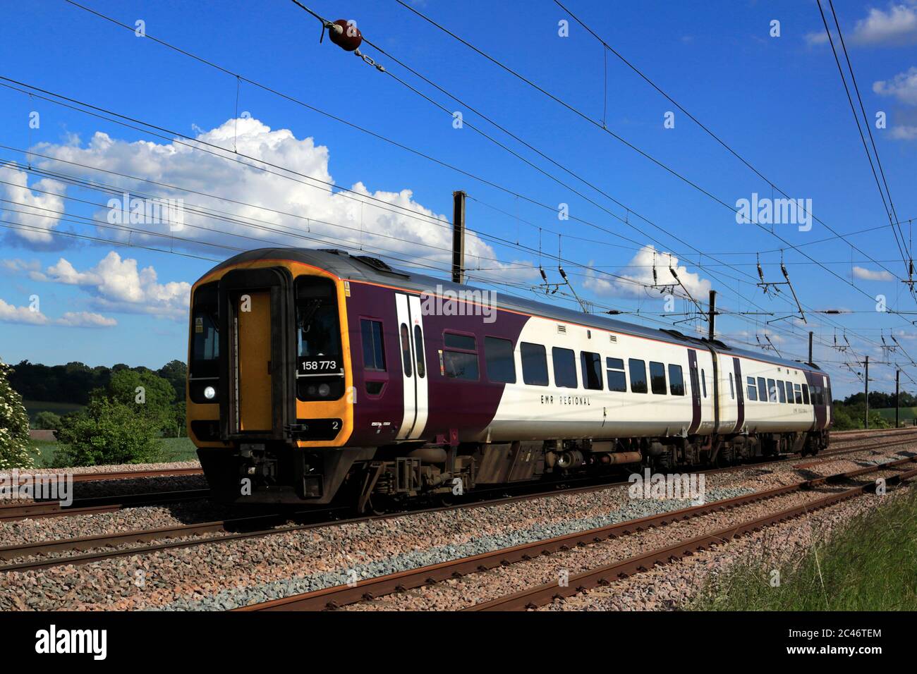 158 773 EMR Regional, East Midlands Train, Newark on Trent, Nottinghamshire, Inghilterra; UK Foto Stock