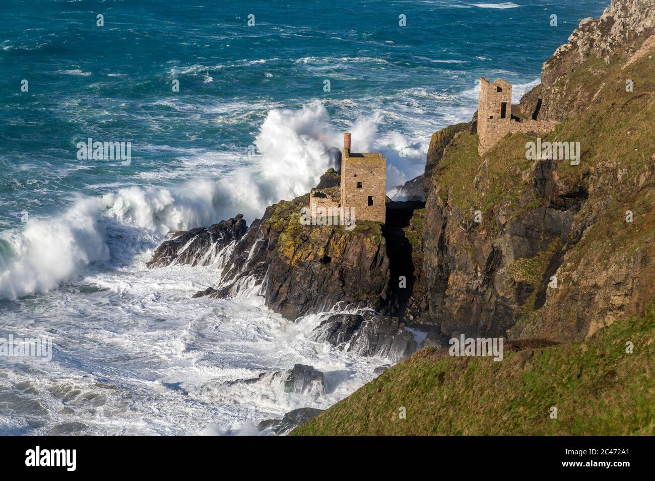 Le corone; Case motore; Botallack; Cornovaglia Foto Stock