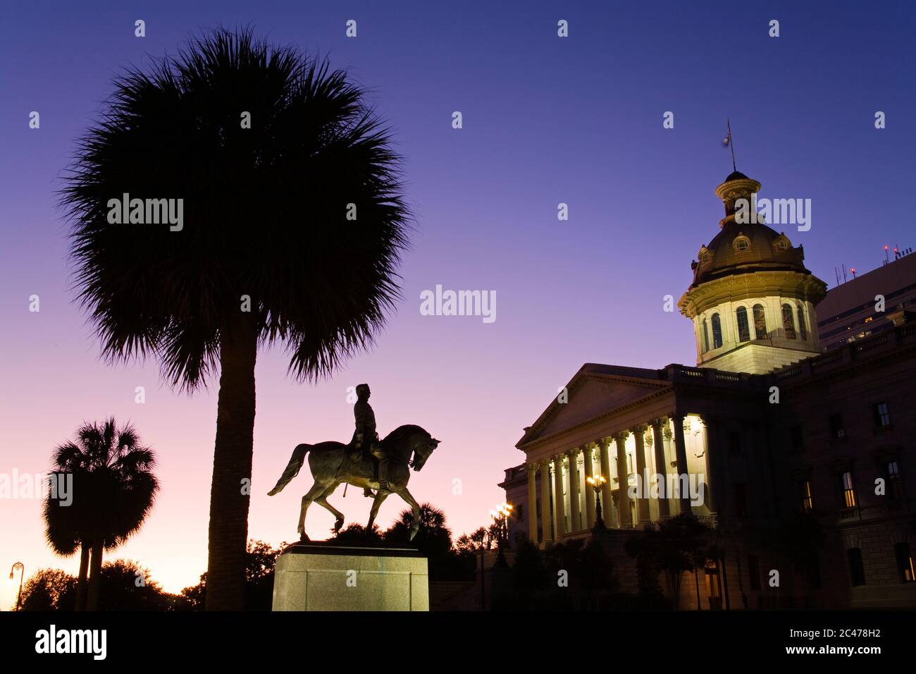 Governatore Wade Hampton statua, State Capitol motivi, Columbia, nella Carolina del Sud, STATI UNITI D'AMERICA Foto Stock