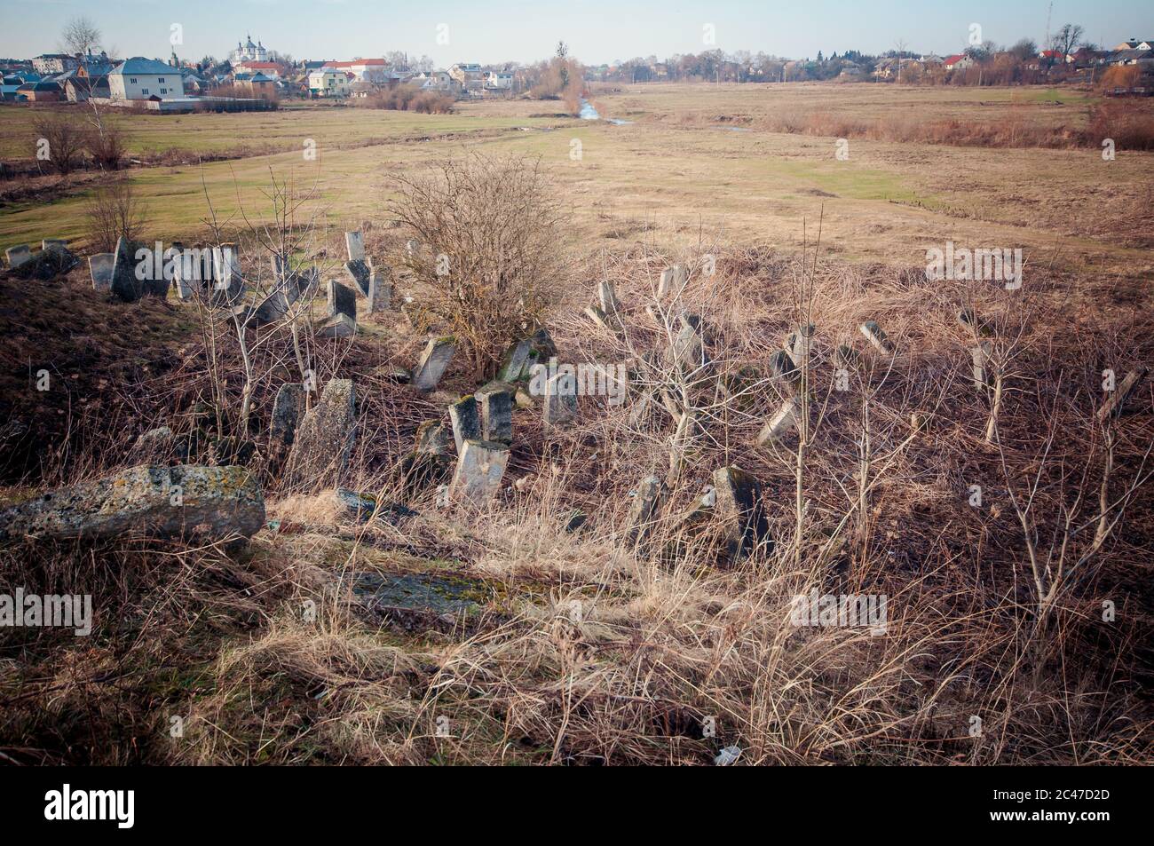 Abbandonato cimitero ebraico vicino al villaggio Foto Stock