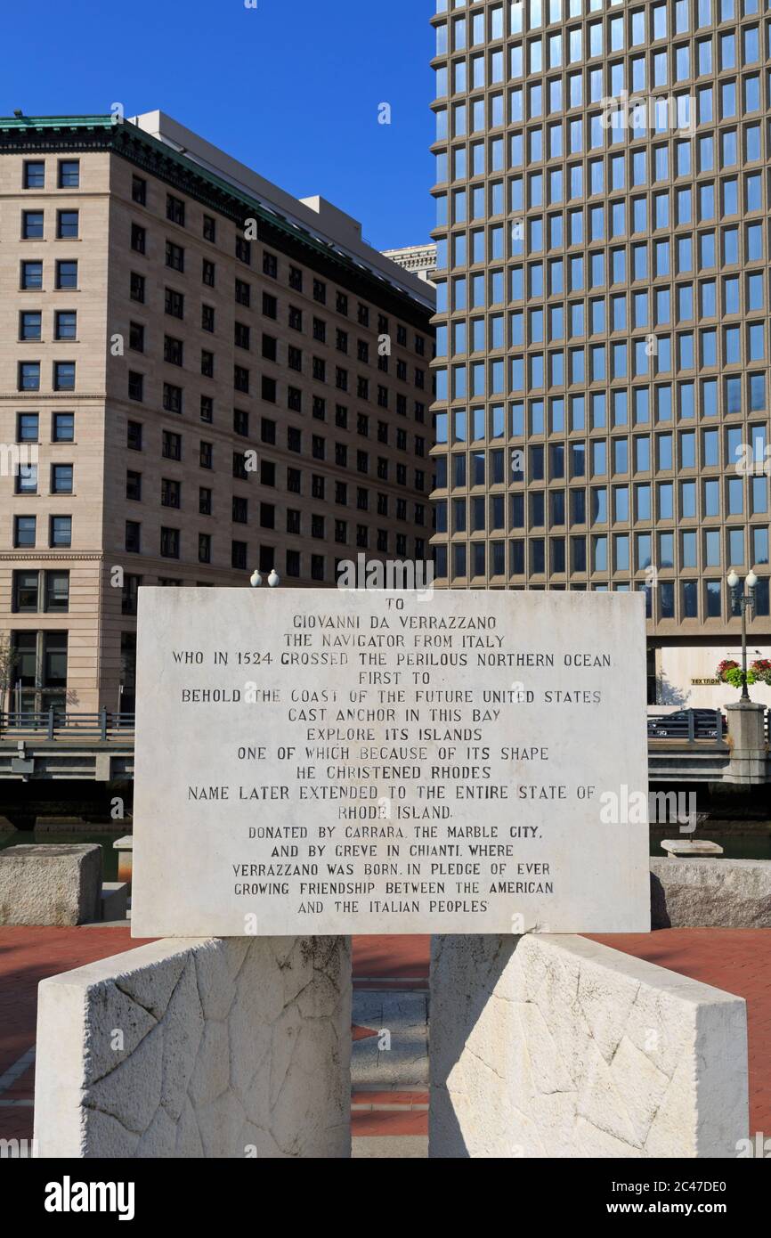 Monumento a Giovanni da Verrazzano, Providence, Rhode Island, USA Foto Stock