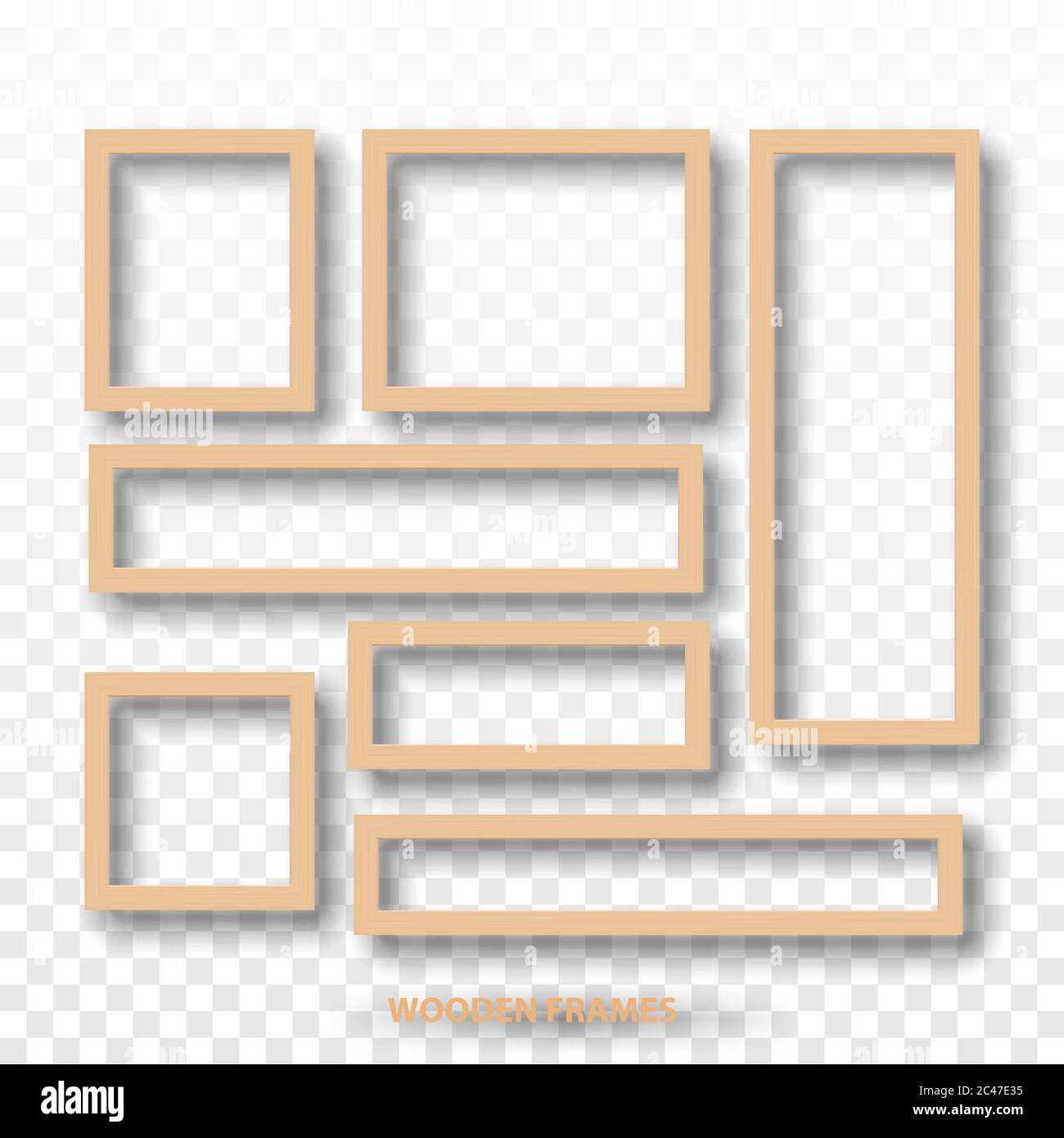 Cornici in legno bianco isolate su sfondo trasparente, illustrazione vettoriale Illustrazione Vettoriale