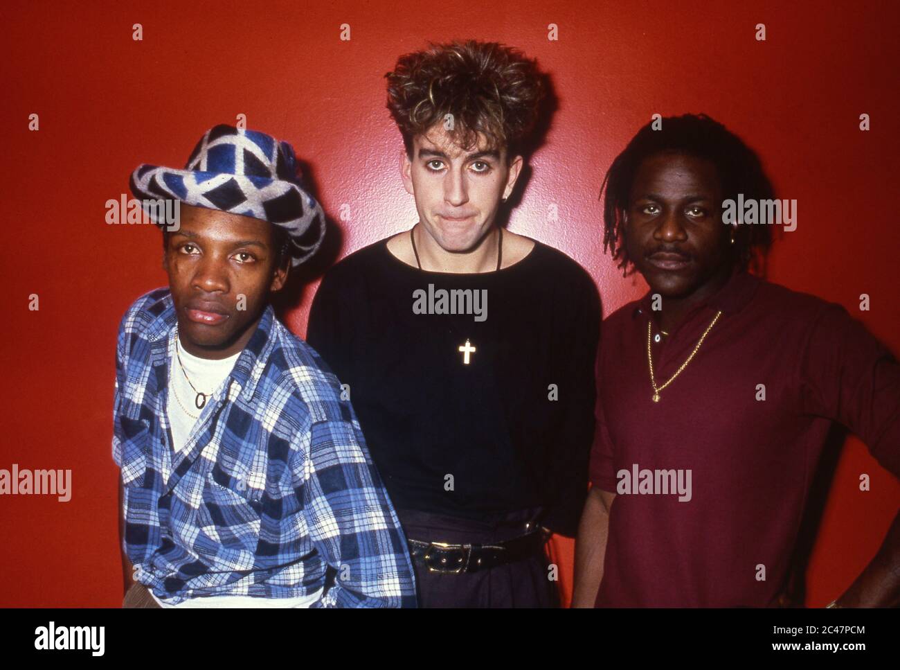 Anni '80, poptrio Funboy Three, da sinistra: Neville Staples, Terry Hall e Lynval Golding Foto Stock