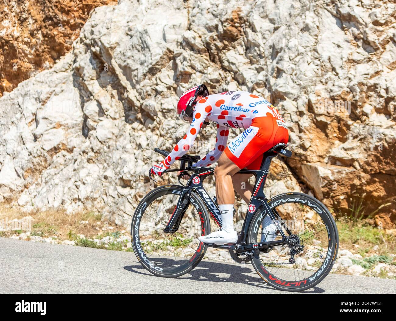 Col du Serre de Tourre, Francia - Luglio 15,2016: Il ciclista belga Thomas De Gendt del Lotto-Soudal Team che cavalca durante una fase individuale di prova a tempo in Foto Stock