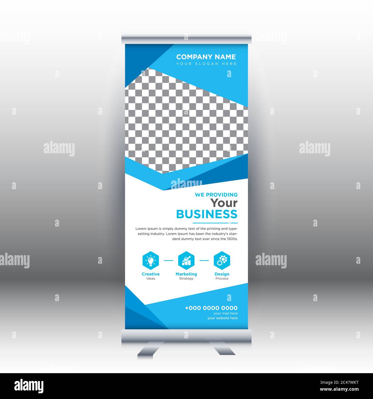 Creativo astratto moderno corporativo impresa verticale roll up banner design template vettoriale illustrazione concetto mostra pubblicità, presentazione. Illustrazione Vettoriale