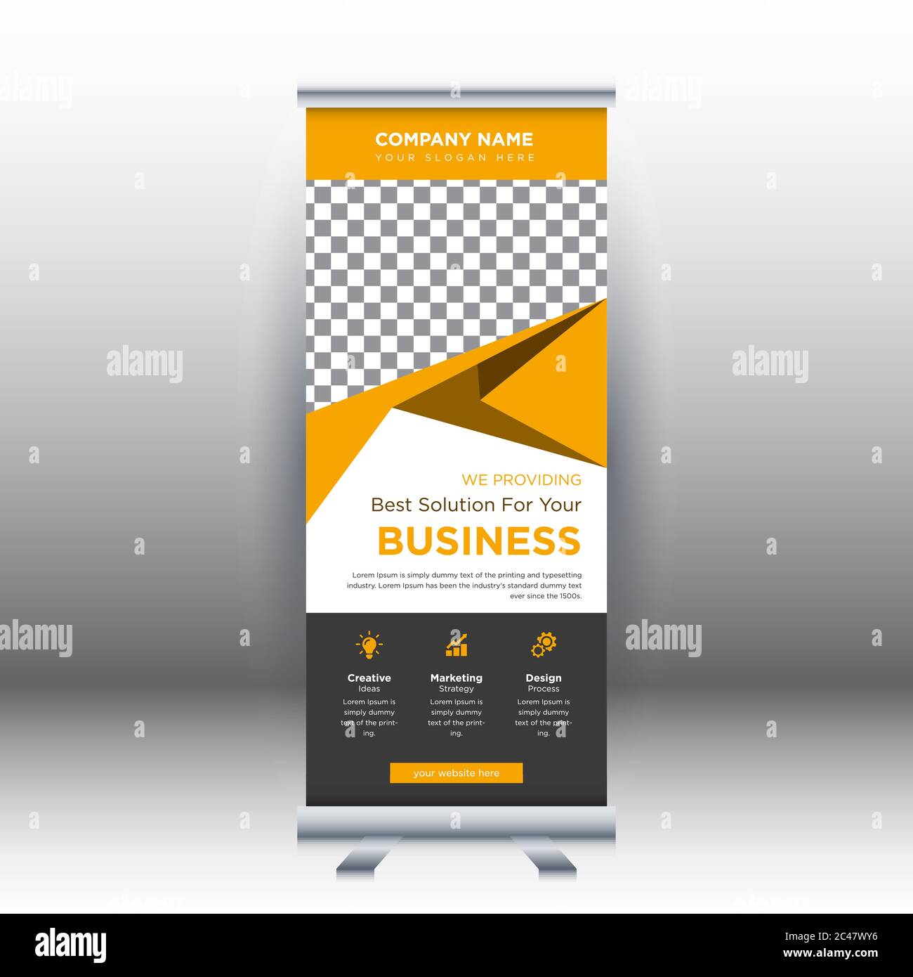 Creativo astratto moderno corporativo impresa verticale roll up banner design template vettoriale illustrazione concetto mostra pubblicità, presentazione. Illustrazione Vettoriale